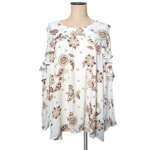 DG2 DIANE GILMAN Floral ruffle cold shoulder blouse boho floral 3X